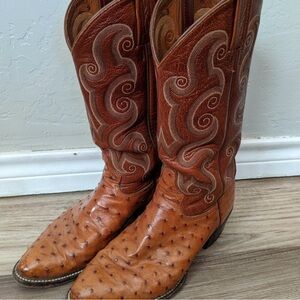 Tony Lama Tan Ostrich Quill Leather Boots Womens 7.5 EE